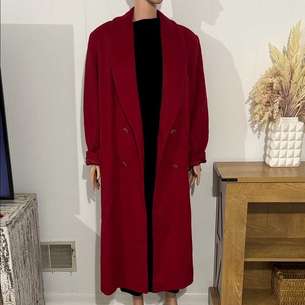 Worthington Red Wool Blend Double Breasted Overcoat Size 18